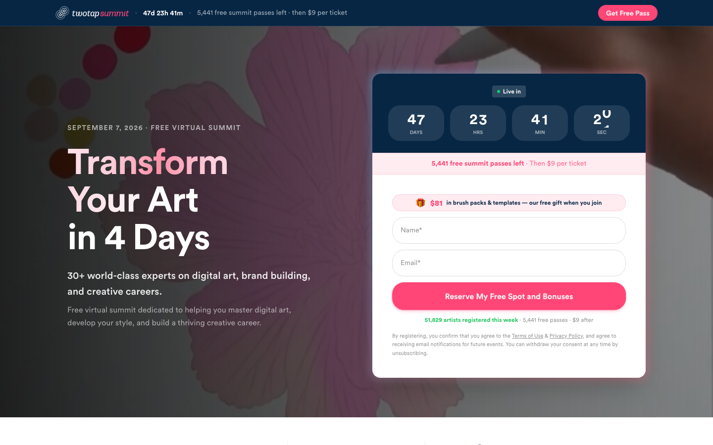 Digital Art Summit: Landing that carries the offer